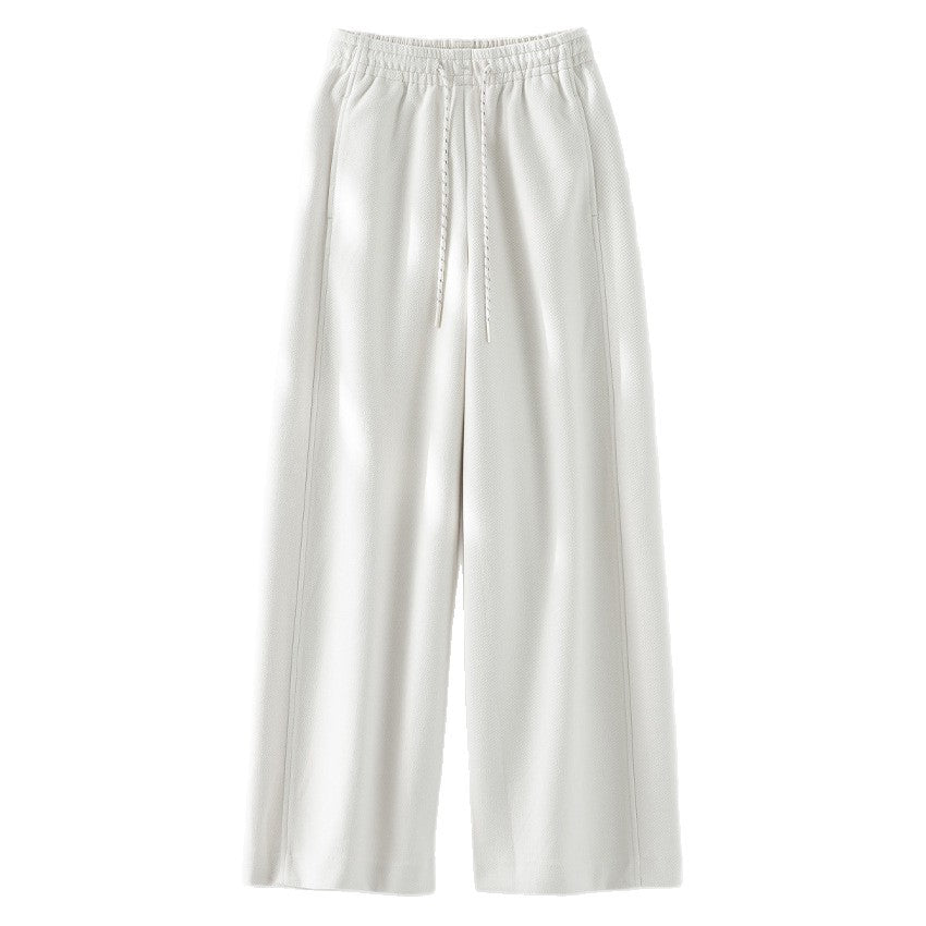 Women Wide Comfort Knit Pants with Elastic Waistband and Drawstring Mune Fashion