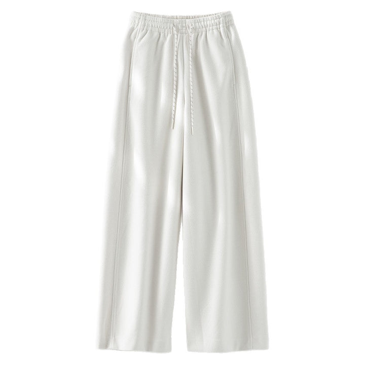 Women Wide Comfort Knit Pants with Elastic Waistband and Drawstring Mune Fashion