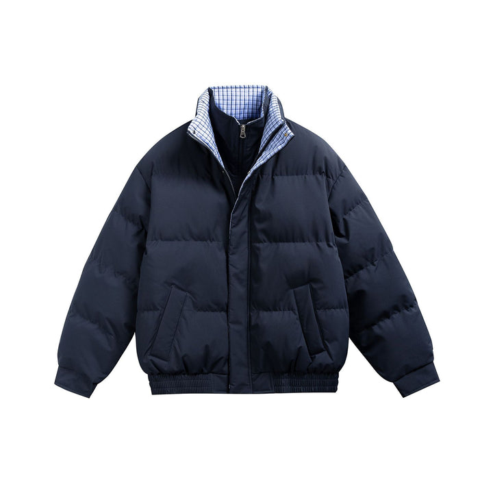 Men's Quilted Bomber Jacket with Checkered Inner Collar and Elastic Hem Mune Fashion