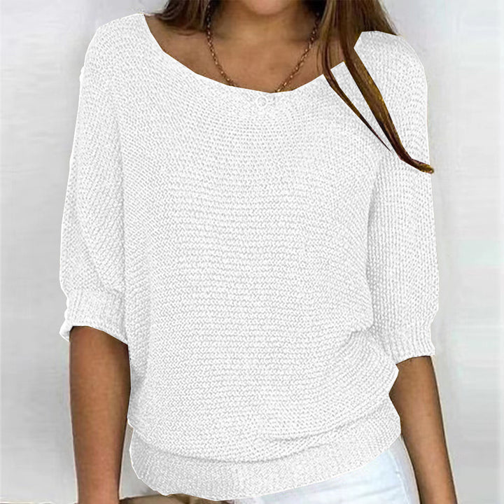 Ladies nan lightweight casual fine knit pullover with wide neckline Mune Fashion