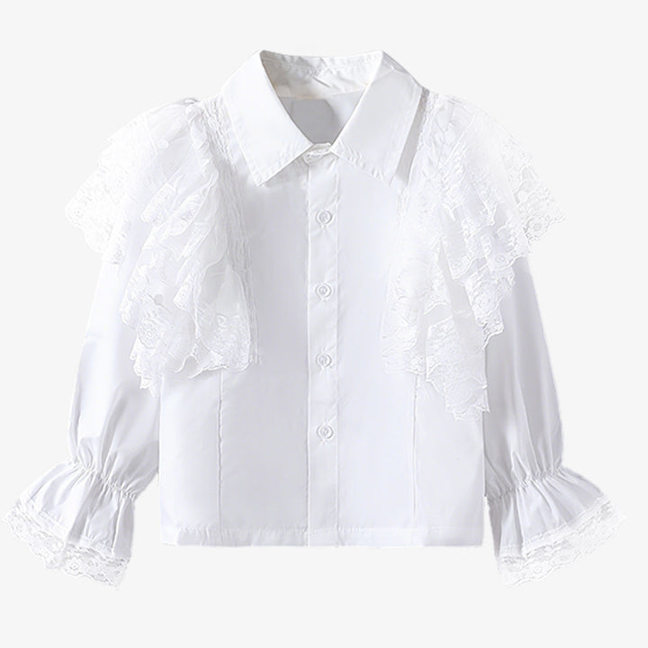 Girls blouse with airy lace trim and ruffle details Mune Fashion