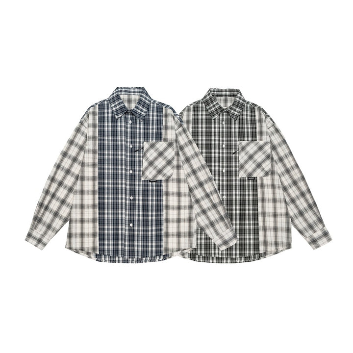 Unisex Checkered Overshirt in Patchwork Look with Chest Pocket Mune Fashion