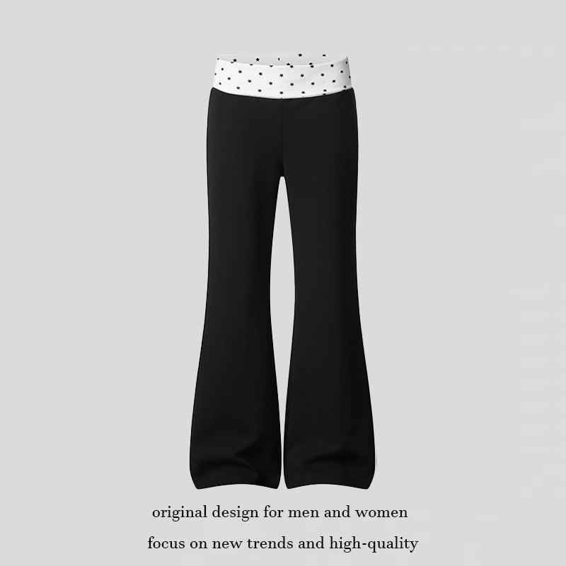 Women's Flared Lounge Pants with Cuff Waistband and Star Motif Mune Fashion
