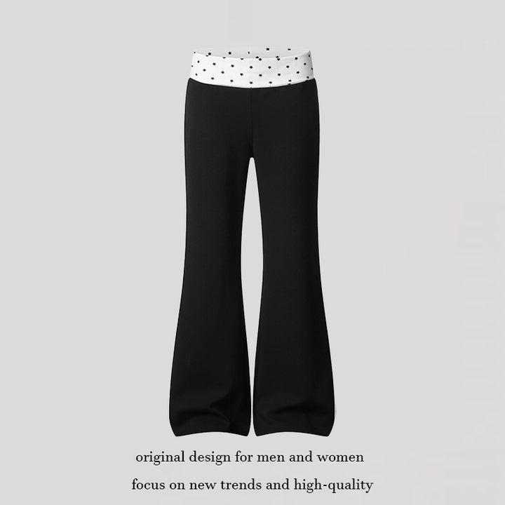 Women's Flared Lounge Pants with Cuff Waistband and Star Motif Mune Fashion