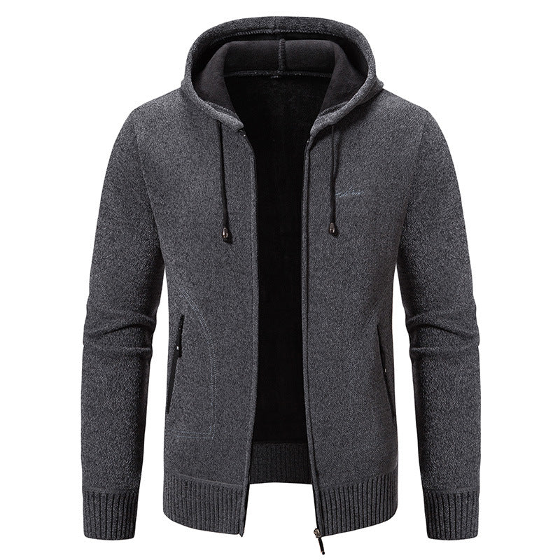 Men's knitted look zip jacket with teddy lining, hood, and concealed zip pockets Mune Fashion