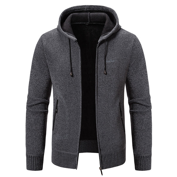 Men's knitted look zip jacket with teddy lining, hood, and concealed zip pockets Mune Fashion