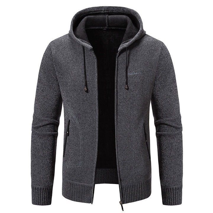 Men's knitted look zip jacket with teddy lining, hood, and concealed zip pockets Mune Fashion