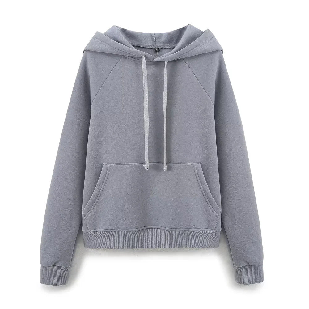 Women's casual hoodie with kangaroo pocket raglan sleeves and brushed interior Mune Fashion