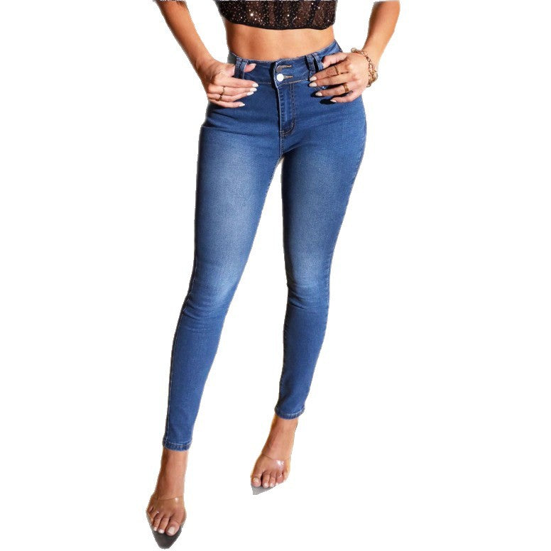 Women's Shaping High-Waist Skinny Jeans with Waist-Shaping Double Button Waistband Mune Fashion