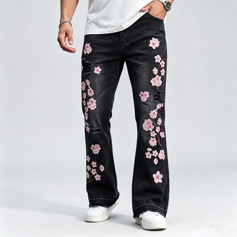 Men's Jeans with Floral Embroidery Mune Fashion