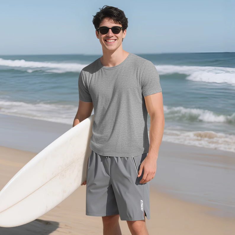 Men's melange functional T-shirt with round neck, lightweight cotton blend and breathable structure Mune Fashion