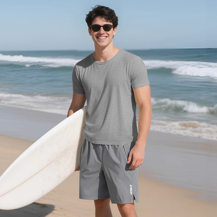 Men's melange functional T-shirt with round neck, lightweight cotton blend and breathable structure Mune Fashion