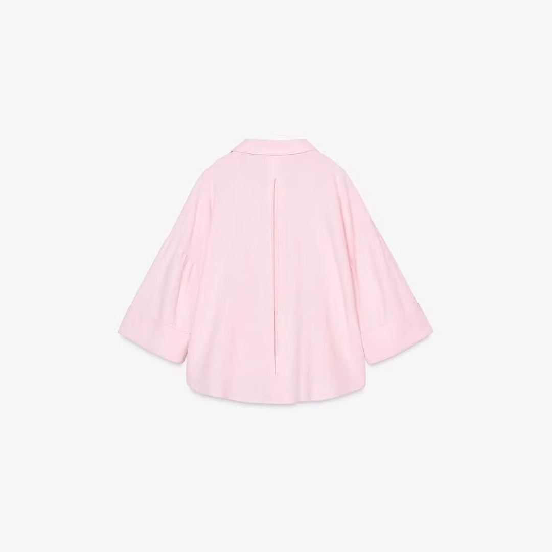 Women Oversize Shirt Blouse with Vertical Stripe Pattern and Extended Back Mune Fashion
