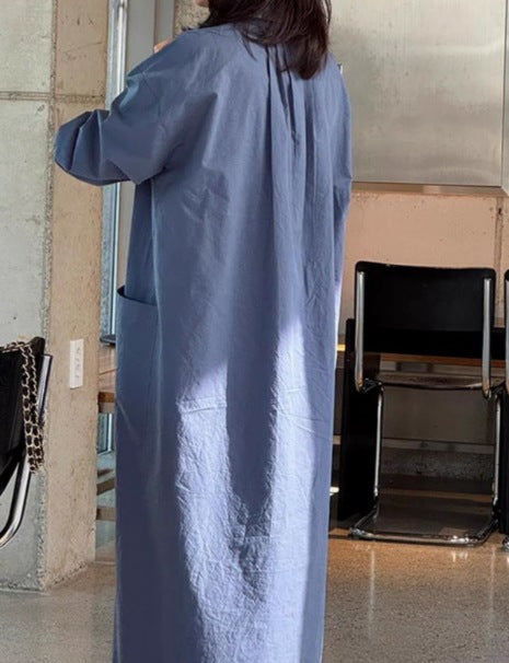 Women Long Oversized Shirt Dress made of Cotton Poplin with Side Pockets and Back Yoke Mune Fashion