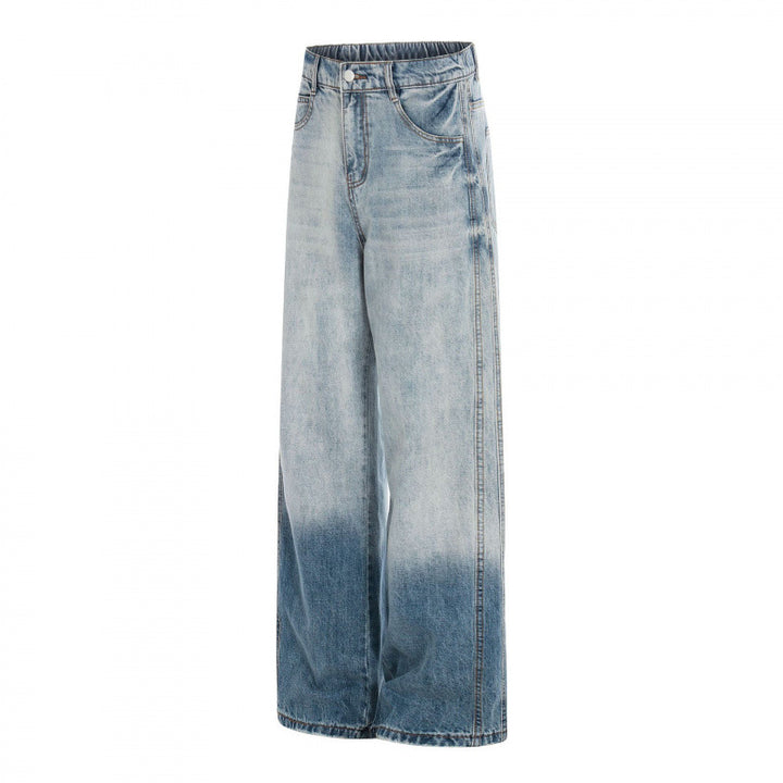 Women's Wide High-Waist Denim Jeans with Ombre Hem and Elastic Back Mune Fashion