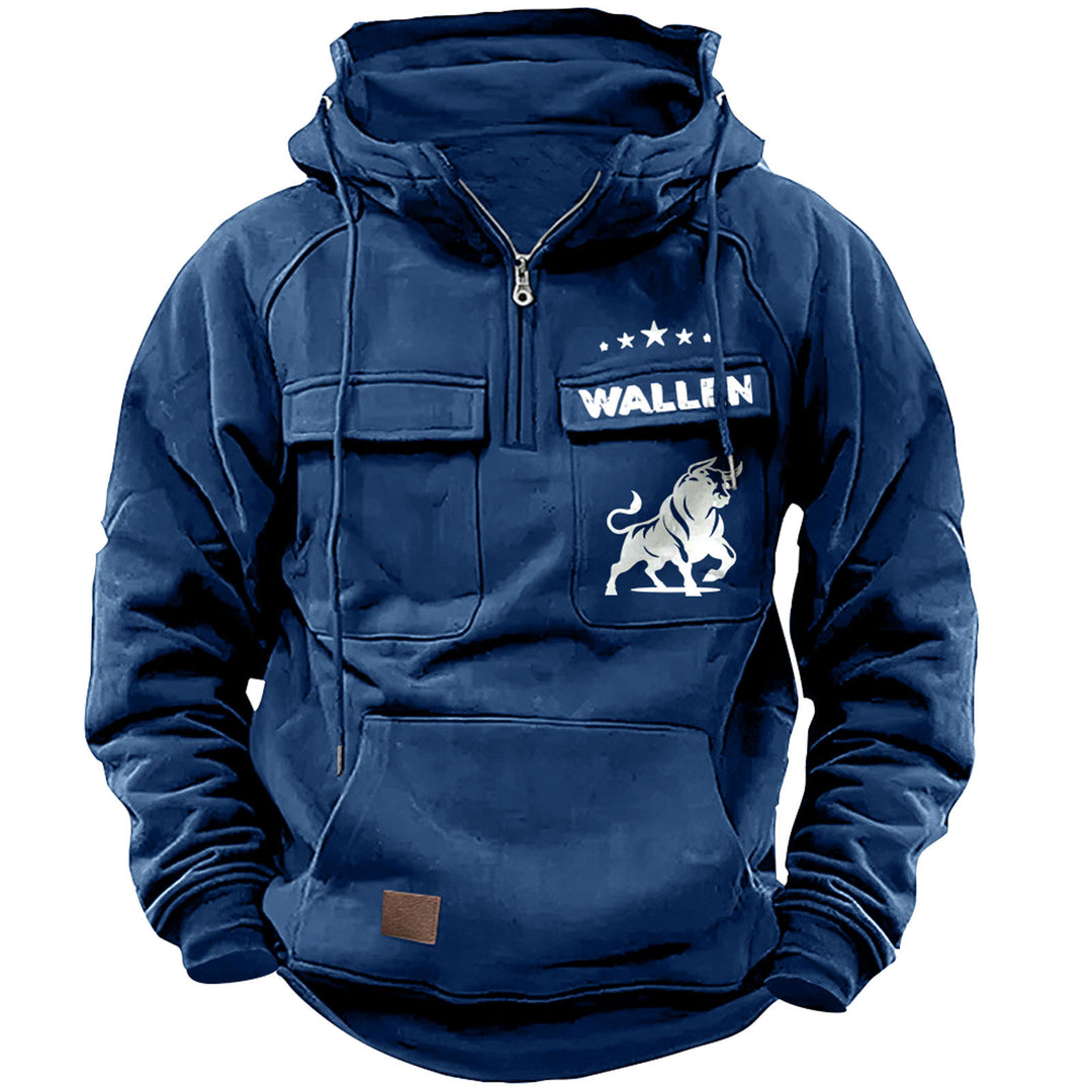 Men's hooded sweatshirt with half zip, cargo chest pockets and kangaroo pocket Mune Fashion