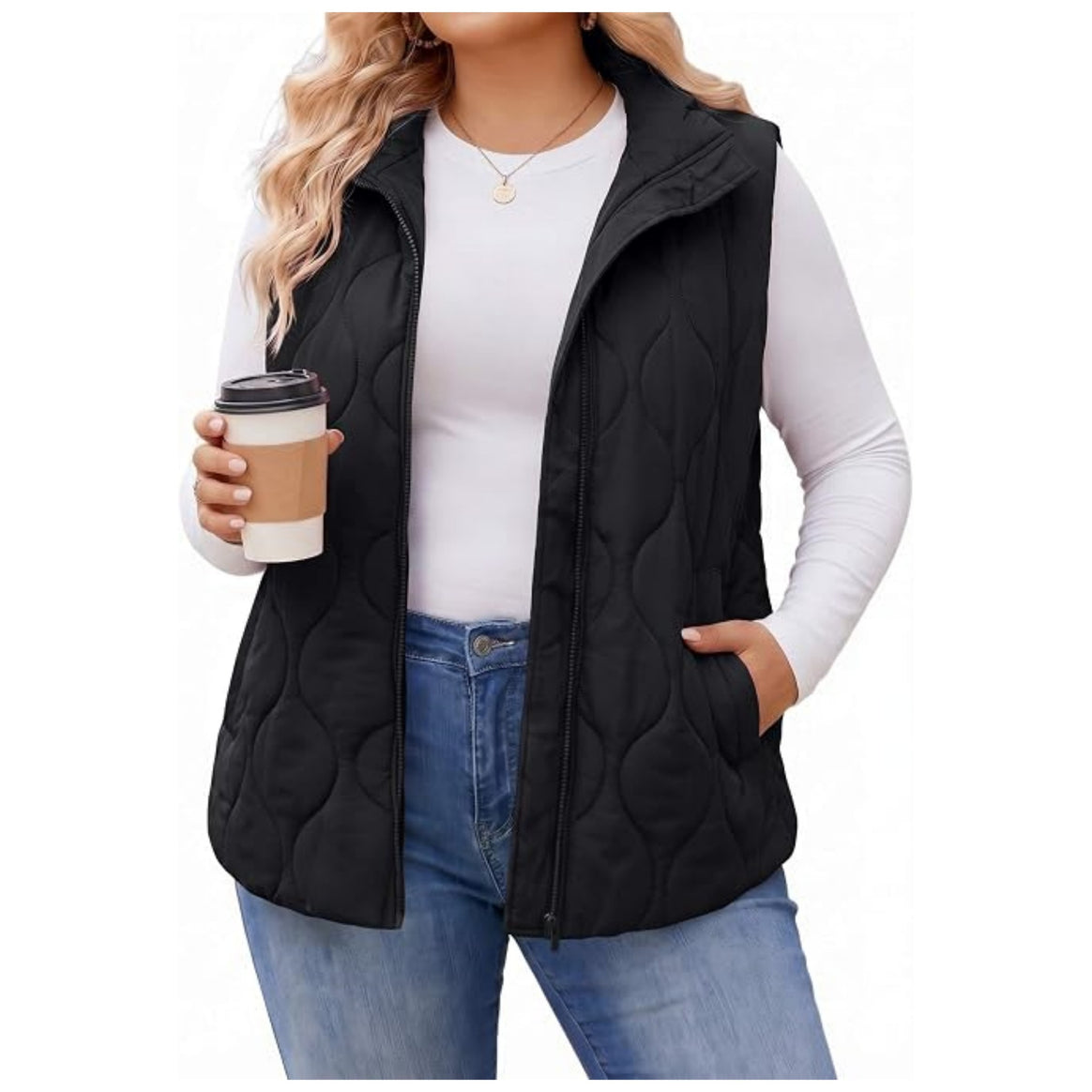 Ladies quilted vest with high collar, figure-flattering silhouette and side pockets Mune Fashion