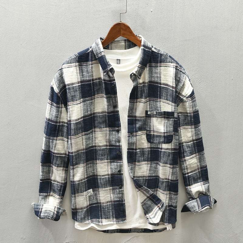 Men's Casual Check Flannel Overshirt made of soft cotton blend with breast pocket Mune Fashion