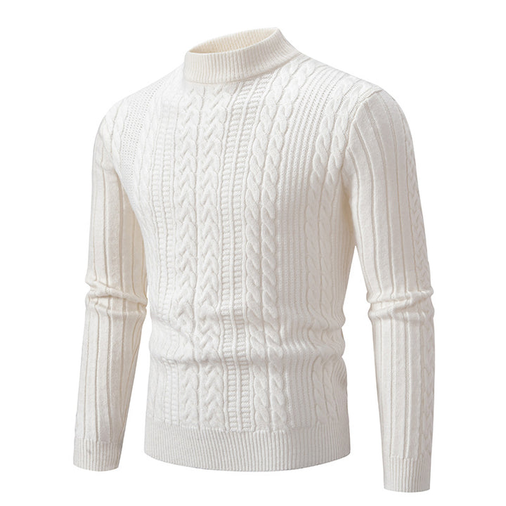 Men's slim-fit mock neck cable knit sweater made from thermoregulating fine knit Mune Fashion
