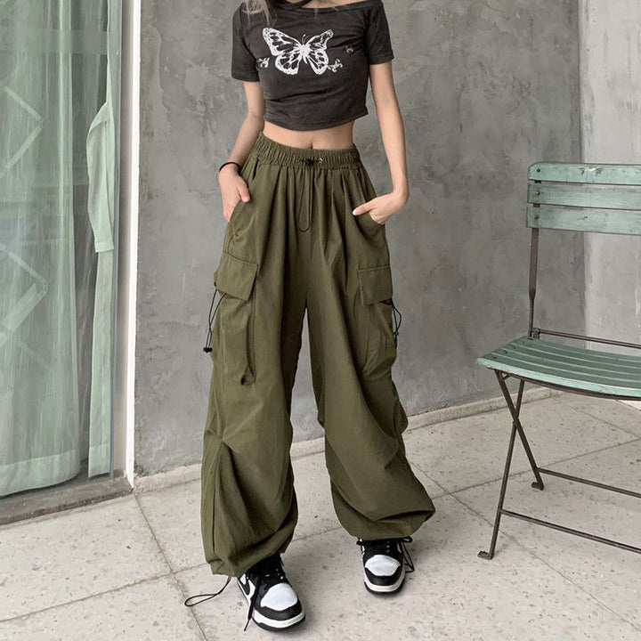 Women's wide cargo pants with tunnel drawstring, adjustable hem, and multiple pockets Mune Fashion