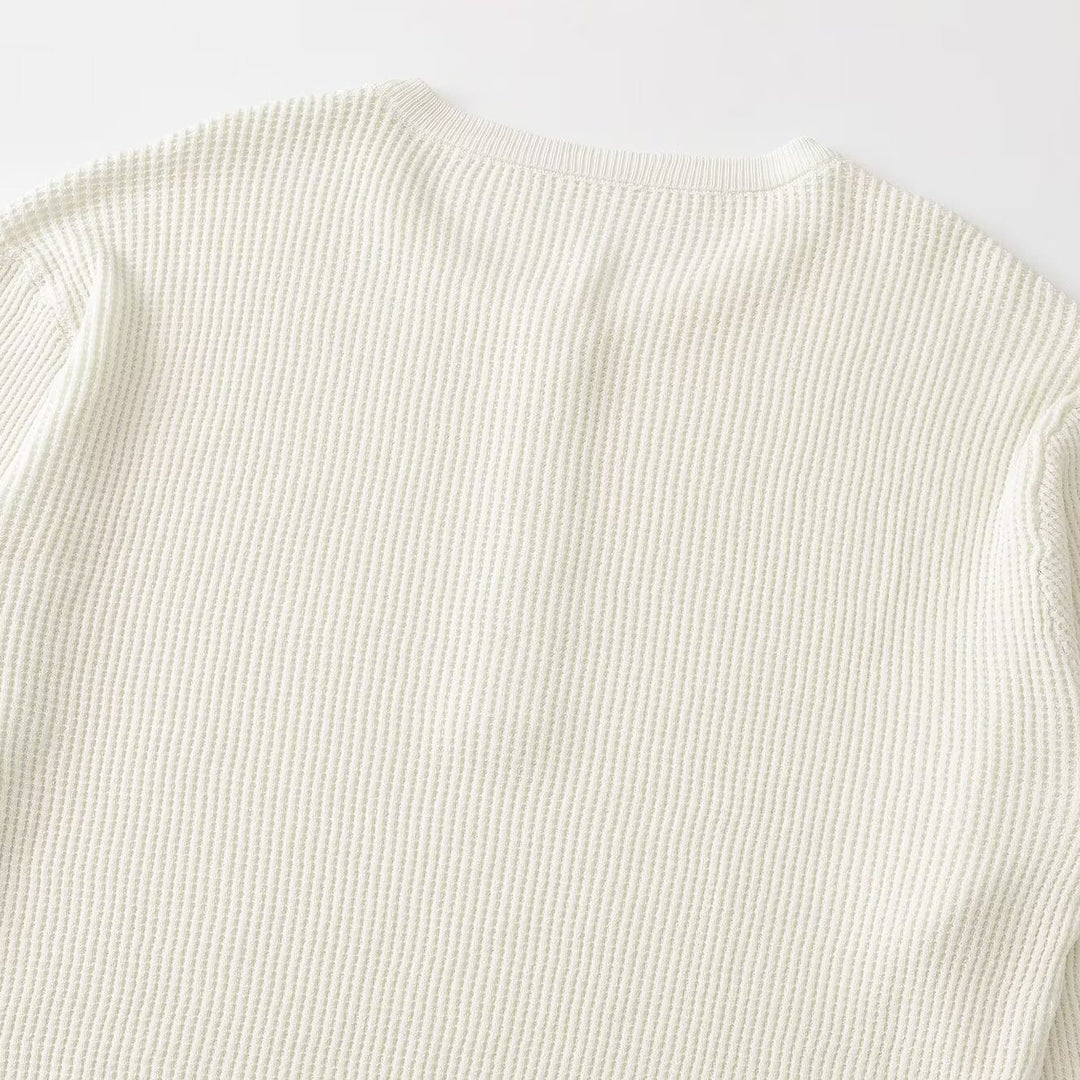 Women Thick Knit Waffle Knit Sweater with Henley Placket Mune Fashion