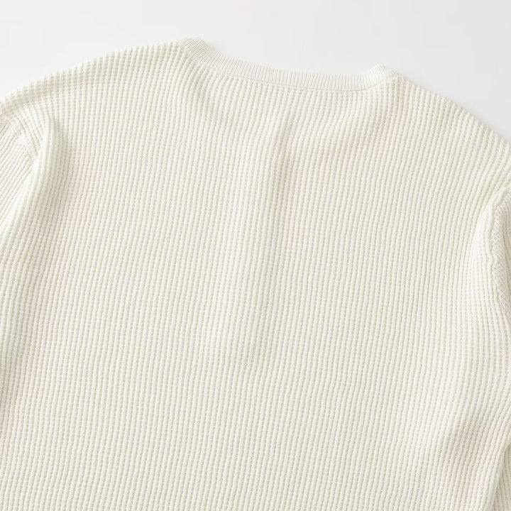 Women Thick Knit Waffle Knit Sweater with Henley Placket Mune Fashion