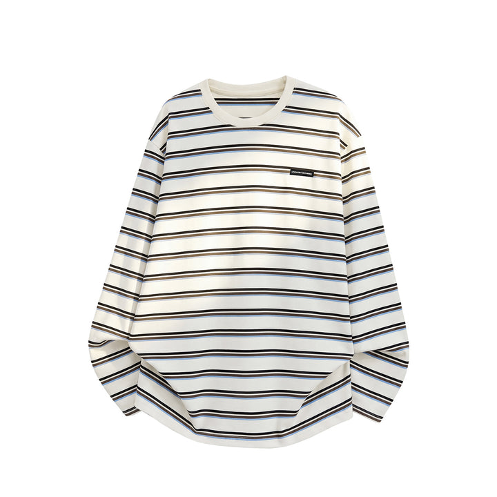 Unisex Oversize-Long Sleeve Shirt with Round Neckline and Fine Striped Pattern Mune Fashion