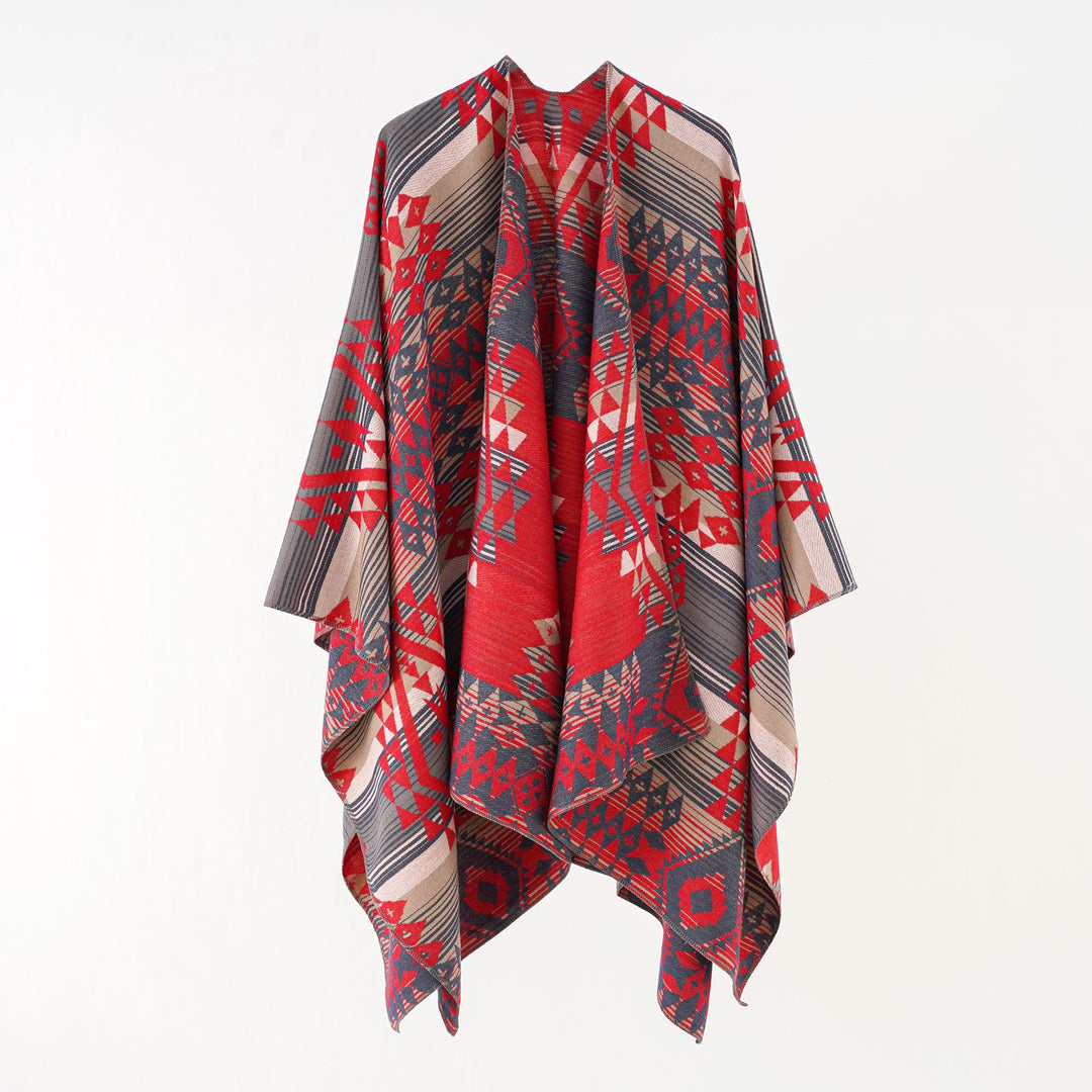 Women's oversized wrap in woven ethnic jacquard with asymmetrical pointed hem Mune Fashion