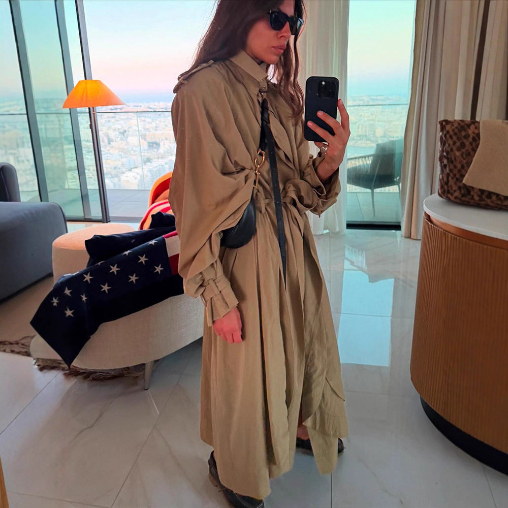Ladies Oversize Trench Coat with voluminous balloon sleeves, drawstring and removable hood Mune Fashion