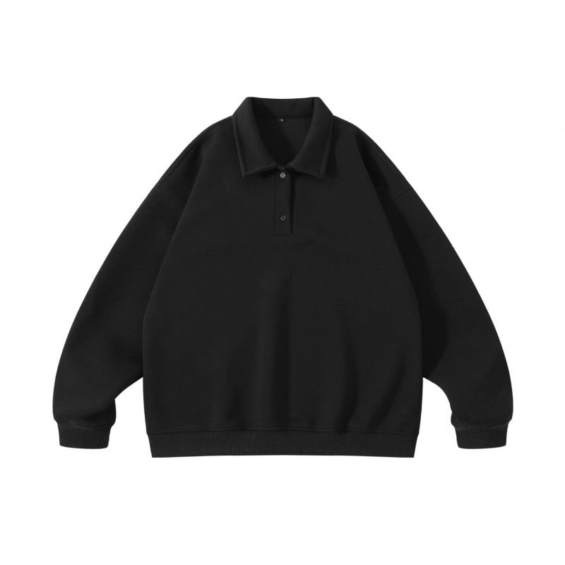 Unisex Oversize Polo Sweatshirt with Henley Button Placket and Ribbed Hem Mune Fashion