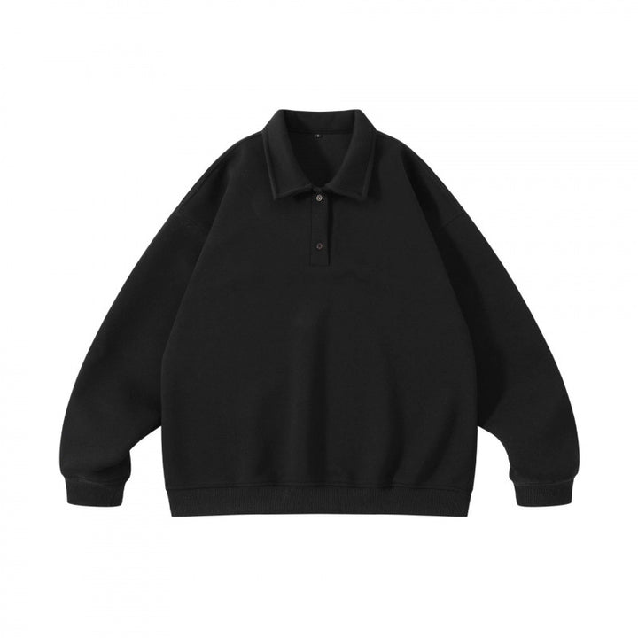 Unisex Oversize Polo Sweatshirt with Henley Button Placket and Ribbed Hem Mune Fashion