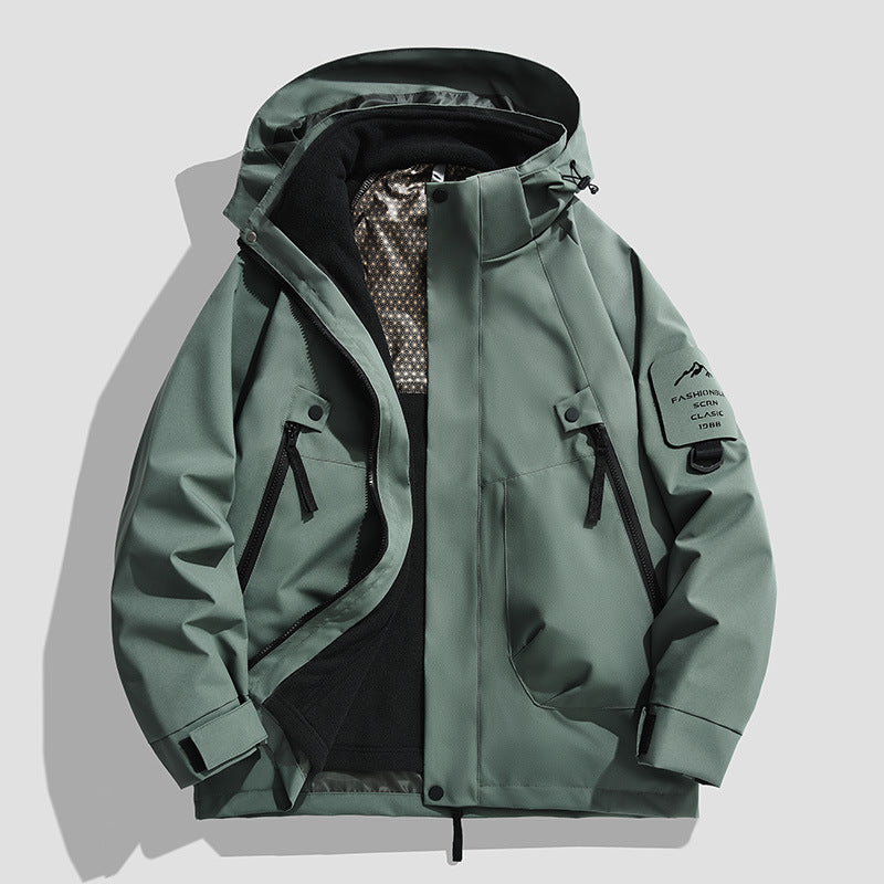 Men's Waterproof Utility Softshell Jacket with Hood, Diagonal Zipper Pockets & Adjustable Sleeve Straps Mune Fashion