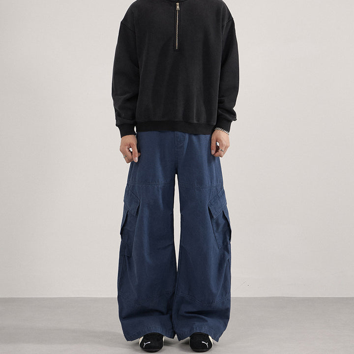 Men's Extra Wide Canvas Cargo Palazzo Pants with Deep Crotch and Large Flap Pockets Mune Fashion