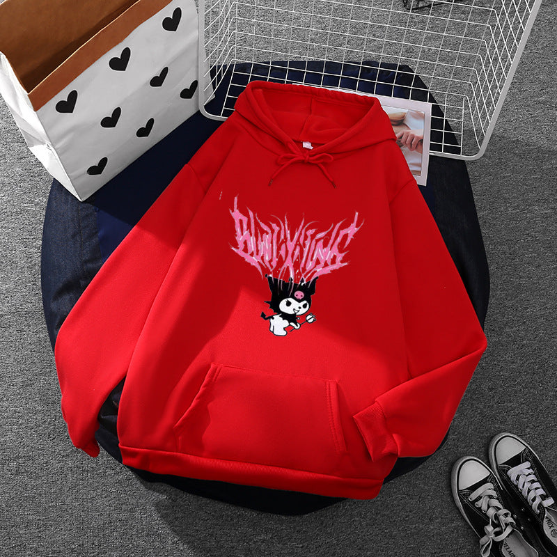Women's loose hoodie sweatshirt made of brushed fleece with kangaroo pocket and kawaii character print Mune Fashion