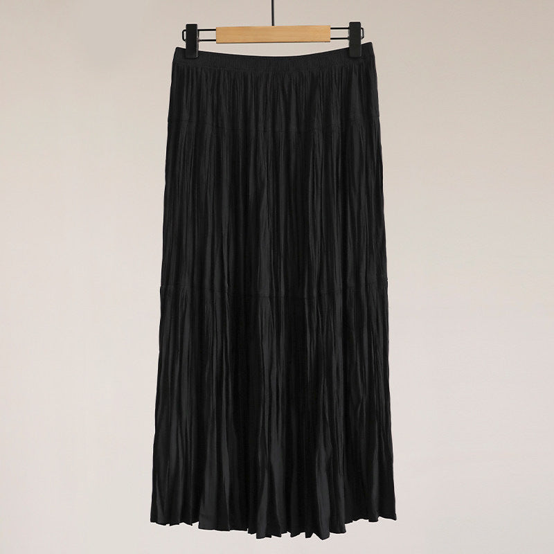 Ladies Elegant Pleated Skirt with High Waist and Flowing Fabric Mune Fashion