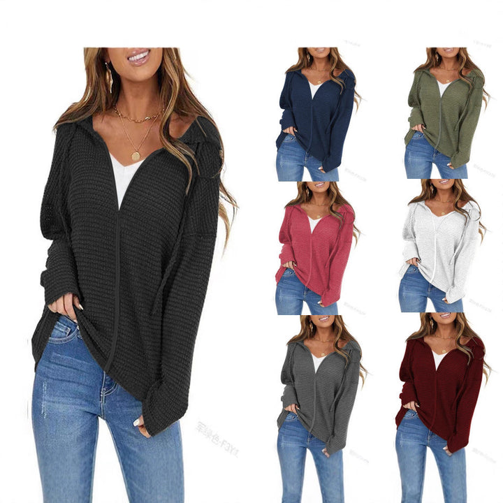Women Oversize Waffle Knit Hoodie with Zipper Mune Fashion