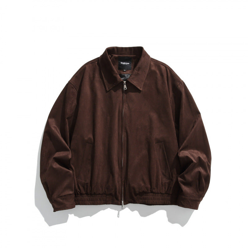 Men's short bomber-style jacket made of microfiber suede with zipper Mune Fashion