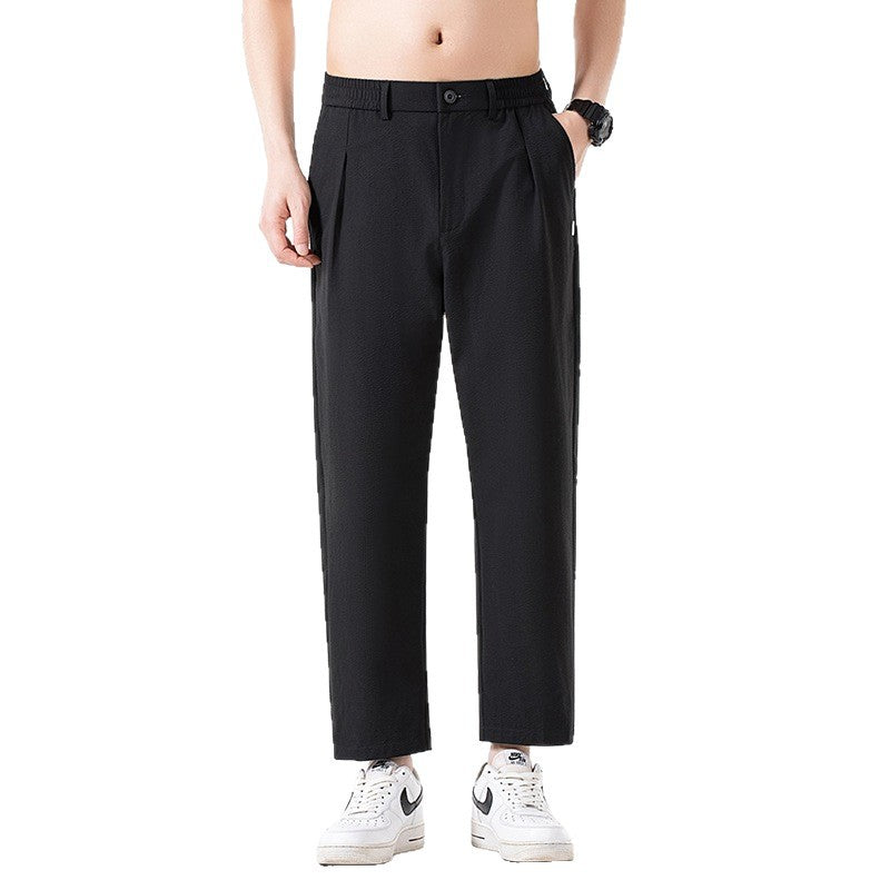 Men's cropped trousers with wide leg, semi-elastic waistband and crease Mune Fashion