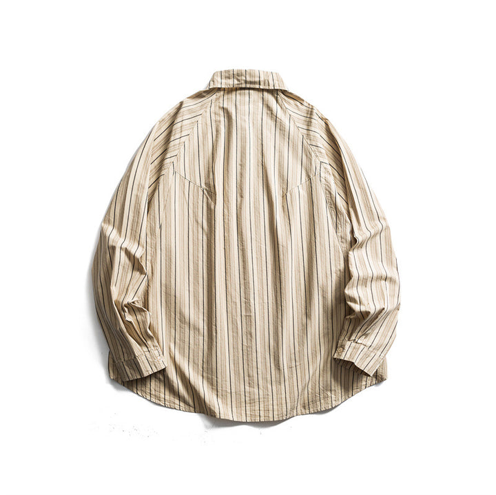 Unisex Oversize Shirt Jacket in striped cotton blend with rounded hem Mune Fashion