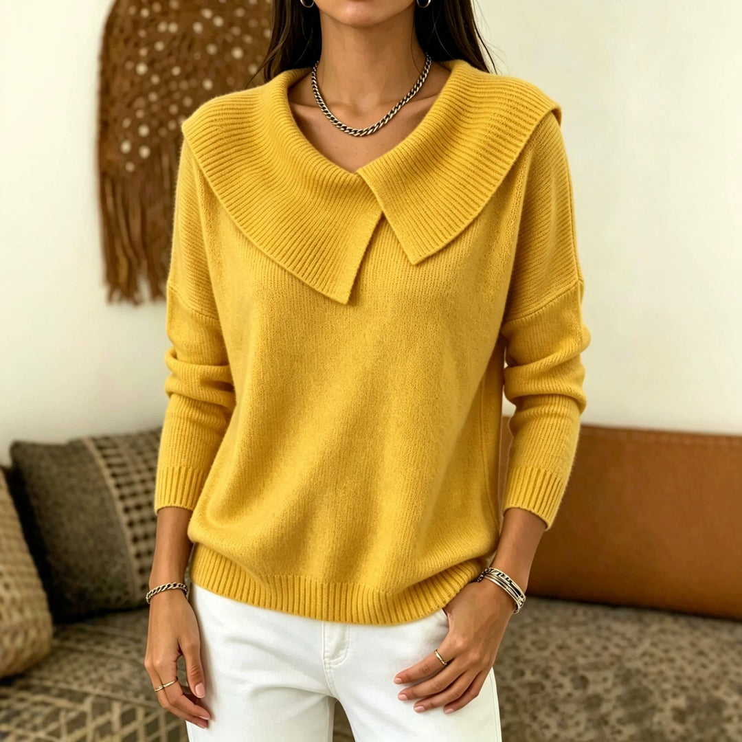 Women Oversized Turtleneck Sweater with Asymmetric Shawl Collar Mune Fashion
