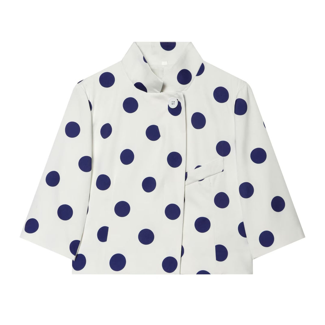 Women's Cropped Boxy Jacket with Stand Collar and Three-Quarter Sleeves Mune Fashion