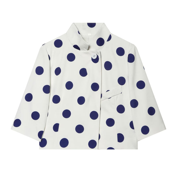 Women's Cropped Boxy Jacket with Stand Collar and Three-Quarter Sleeves Mune Fashion