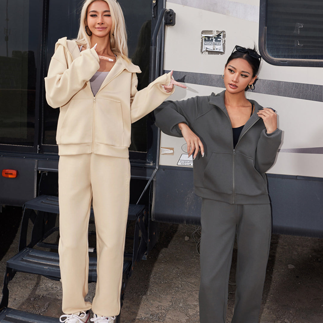 Women's athleisure leisure set with oversized zip hoodie and high waist comfort joggers Mune Fashion