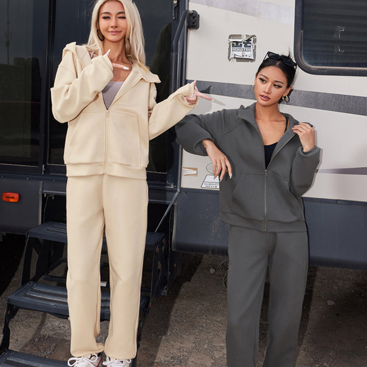 Women's athleisure leisure set with oversized zip hoodie and high waist comfort joggers Mune Fashion