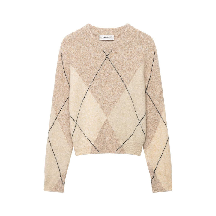 Women's argyle sweater made of wool blend with soft pile and boxy cropped silhouette Mune Fashion