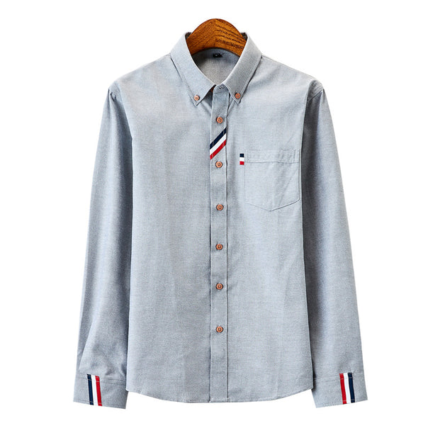 Men's modern Oxford shirt with button-down collar, chest pocket, and subtle stripe decoration Mune Fashion