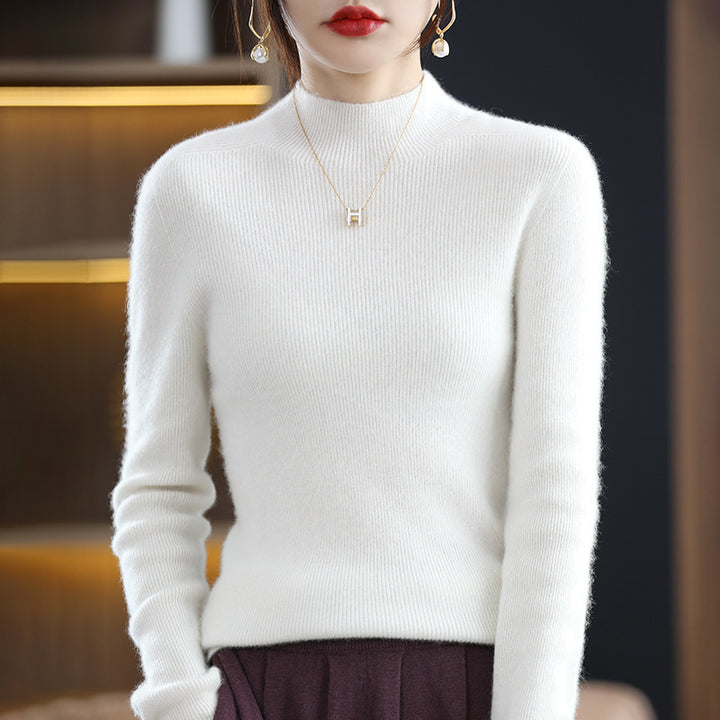 Women's Slim Short Roll Neck Sweater in Cozy Cashmere Look with Fine Rib Structure Mune Fashion