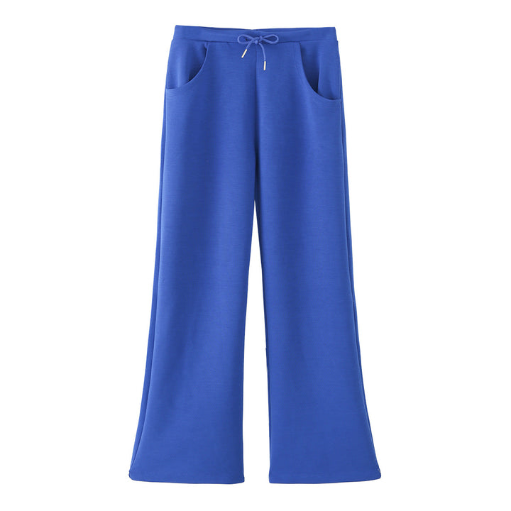 Women's Wide Jersey Pants with High Waist, Drawstring and Flap Pockets Drune