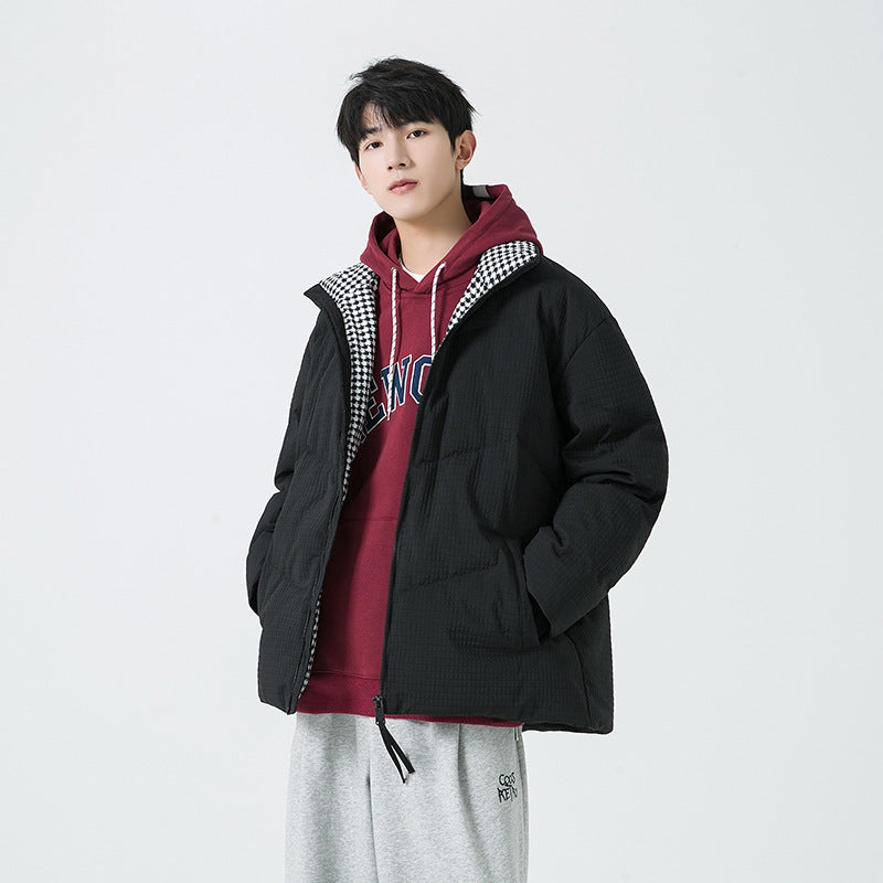 Herren gesteppte wendbare Winterjacke mit Stehkragen und Hahnentrittmuster-Futter Mune Fashion