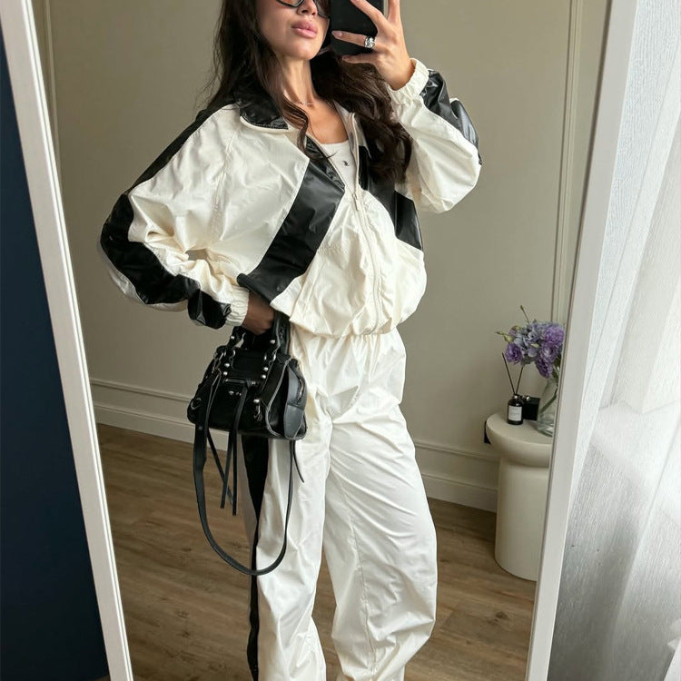 Ladies Sportives Nylon Set with Boxy Zip Jacket and High-Waist Jogger Mune Fashion